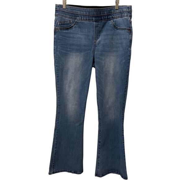 Democracy Denim Ab Solution Bootcut Wide Leg Flare Jeans Women's Size 12 Pull On - Picture 1 of 5